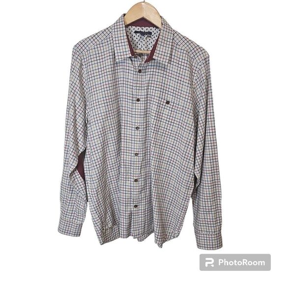 Ted Baker Mens Shirt Size 17 Slim Fit Multicolor Long Sleeve Check Casual - Picture 1 of 9